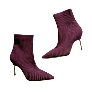 Kurt Geiger Burgundy Stretch Knit Sock Bootie Size EU 38